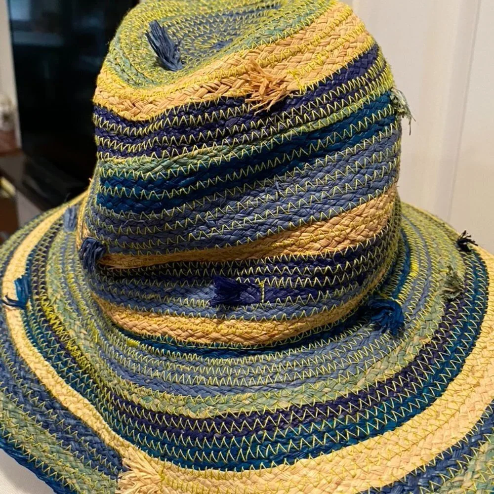 Anthropologie raffia multicolored beach hat - wire